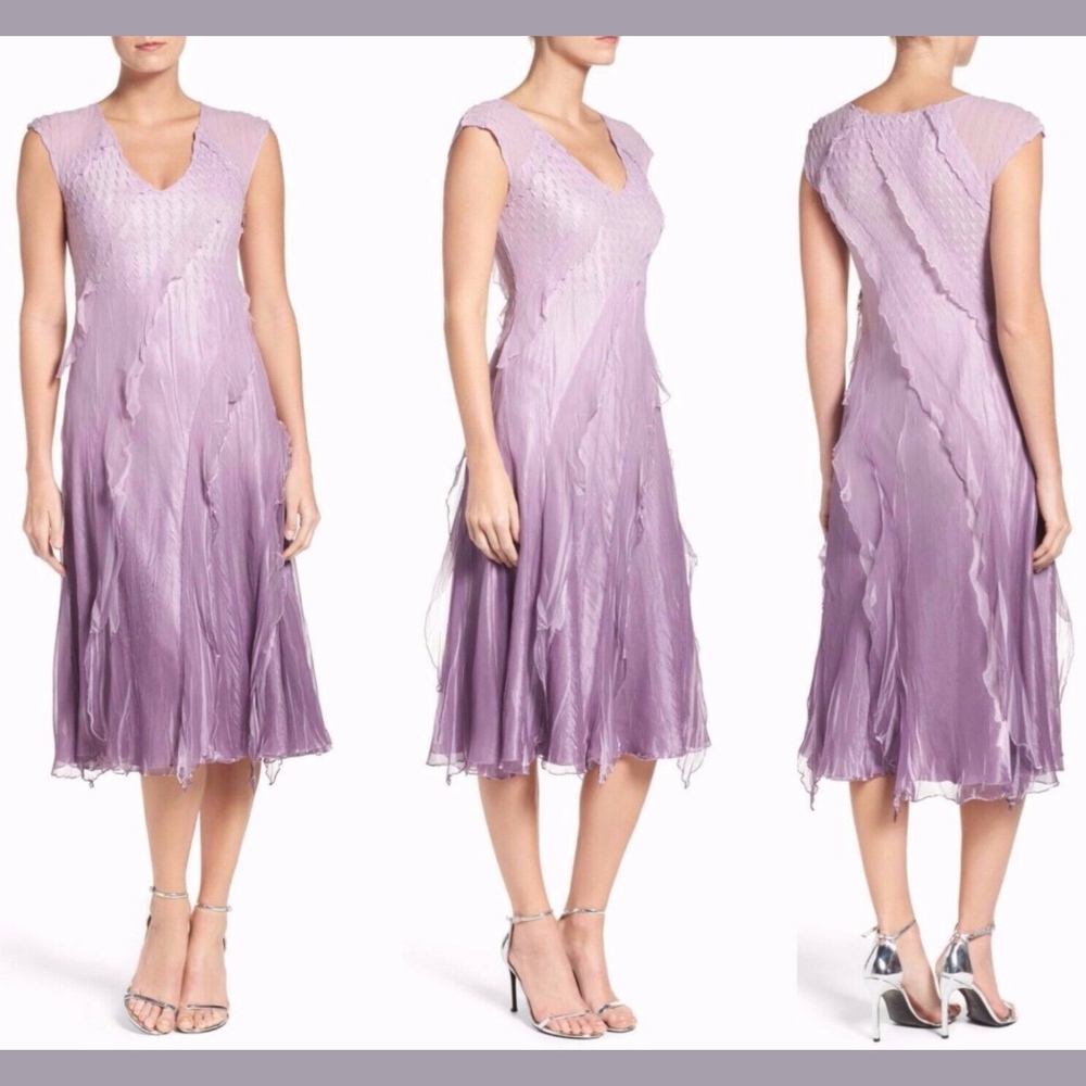 NEW KOMAROV Chiffon A-Line Dress Ruffle Purple Violet Ice [SZ‎ Large ]
